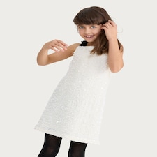 F&F Girls Velvet Strap Sequin Dress in Cream thumbnail 2
