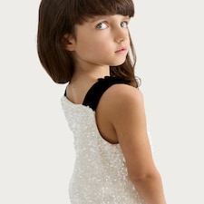 F&F Girls Velvet Strap Sequin Dress in Cream