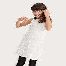 F&F Girls Velvet Strap Sequin Dress in Cream thumbnail 2