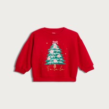 F&F Girls Cotton Rich Christmas Tree Sweatshirt in Red thumbnail 4