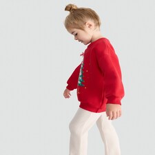 F&F Girls Cotton Rich Christmas Tree Sweatshirt in Red thumbnail 3