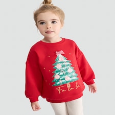 F&F Girls Cotton Rich Christmas Tree Sweatshirt in Red