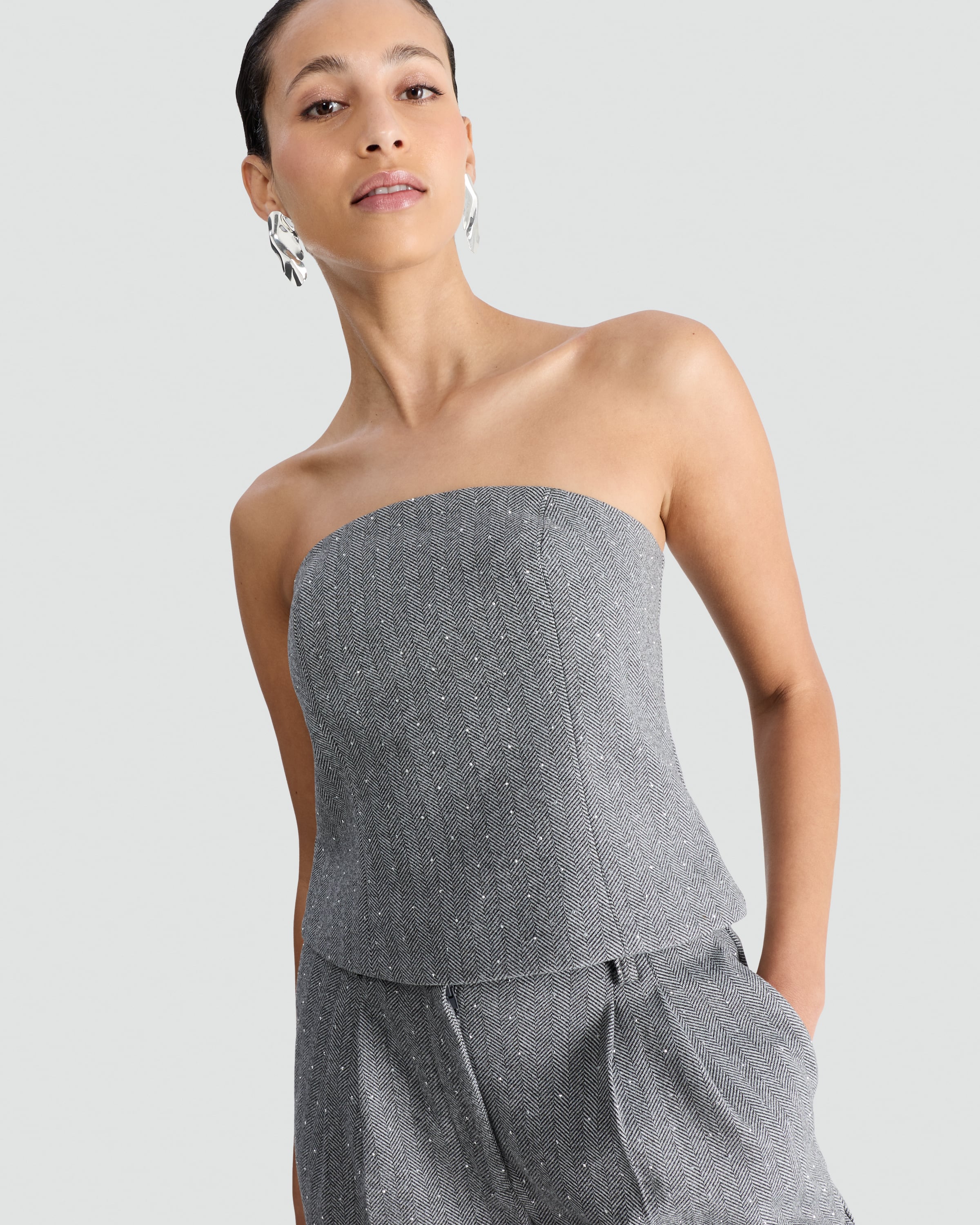 F&F Herringbone Bandeau Co-ord Top in Grey