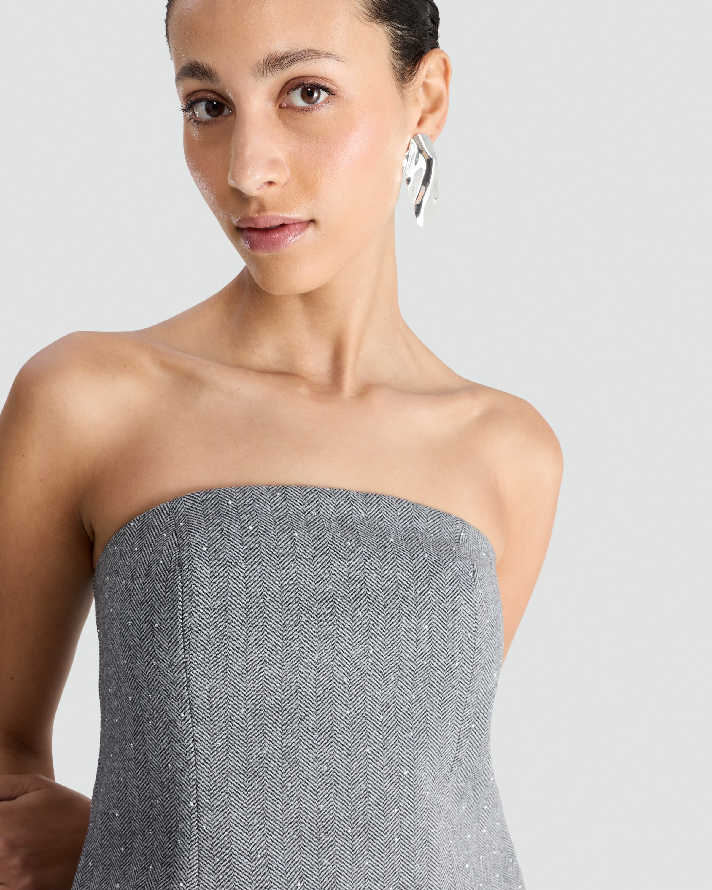 F&F Herringbone Bandeau Co-ord Top in Grey thumbnail 2