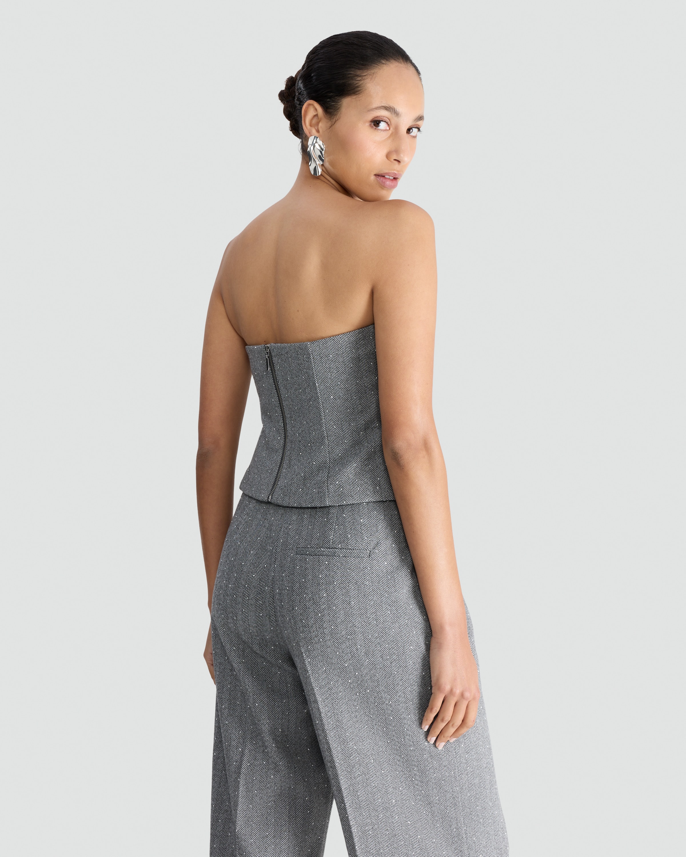 F&F Herringbone Bandeau Co-ord Top in Grey thumbnail 3