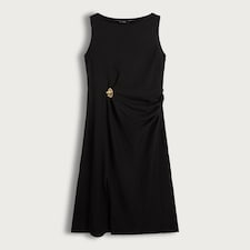 F&F Crinkle Textured Gold Buckle Sleeveless Dress in Black thumbnail 4