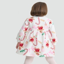 F&F Girls Cotton Rich Gingerbread and Candy Print Sweat Dress in Cream thumbnail 3