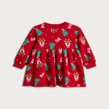 F&F Girls Cotton Rich Christmas Print Sweat Dress in Red thumbnail 4