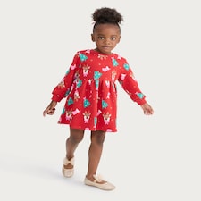 F&F Girls Cotton Rich Christmas Print Sweat Dress in Red