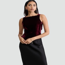 F&F Velvet Bow Detail Top in Burgundy thumbnail 3