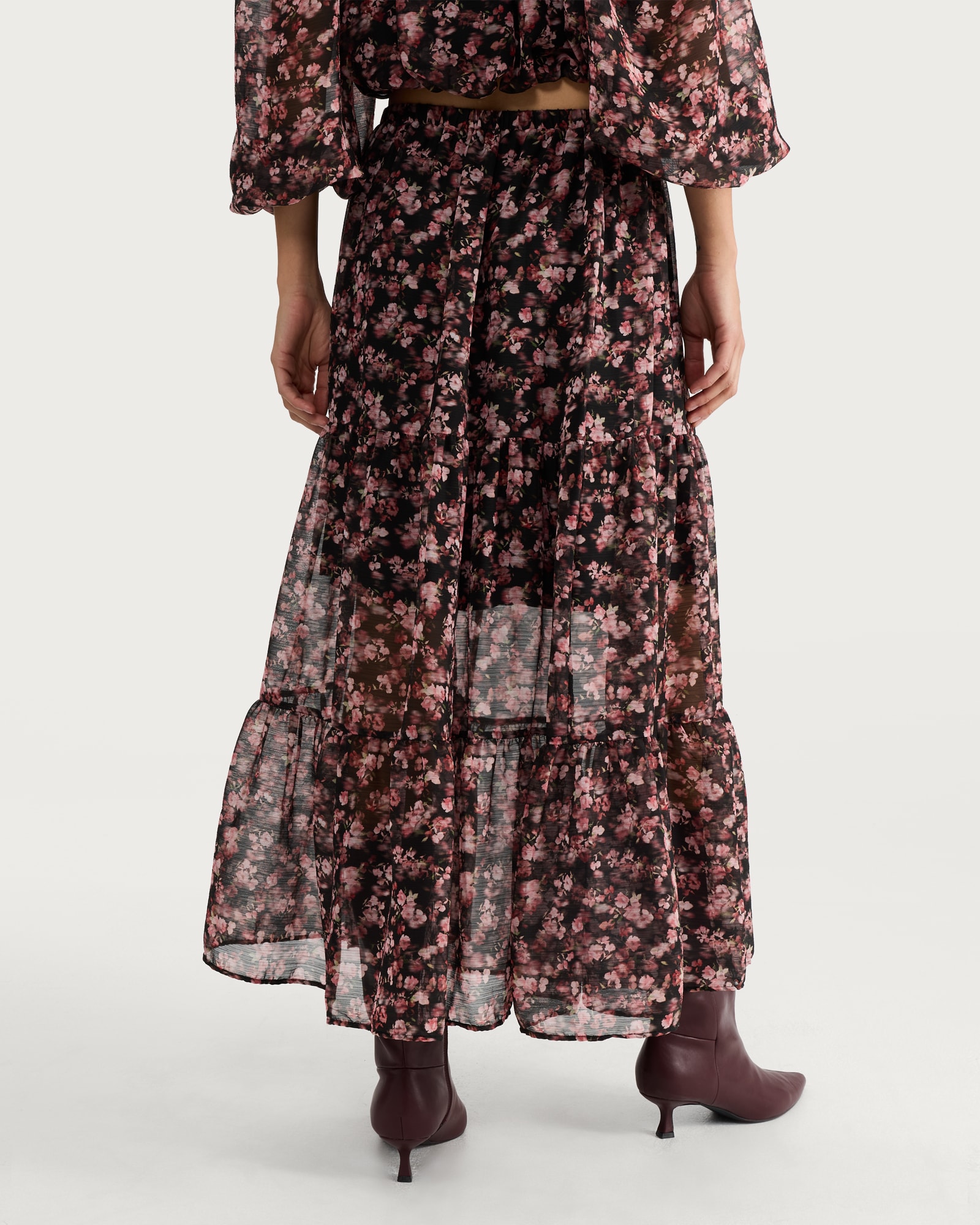 F&F Floral Tiered Co-ord Midi Skirt in Multi Black thumbnail 4