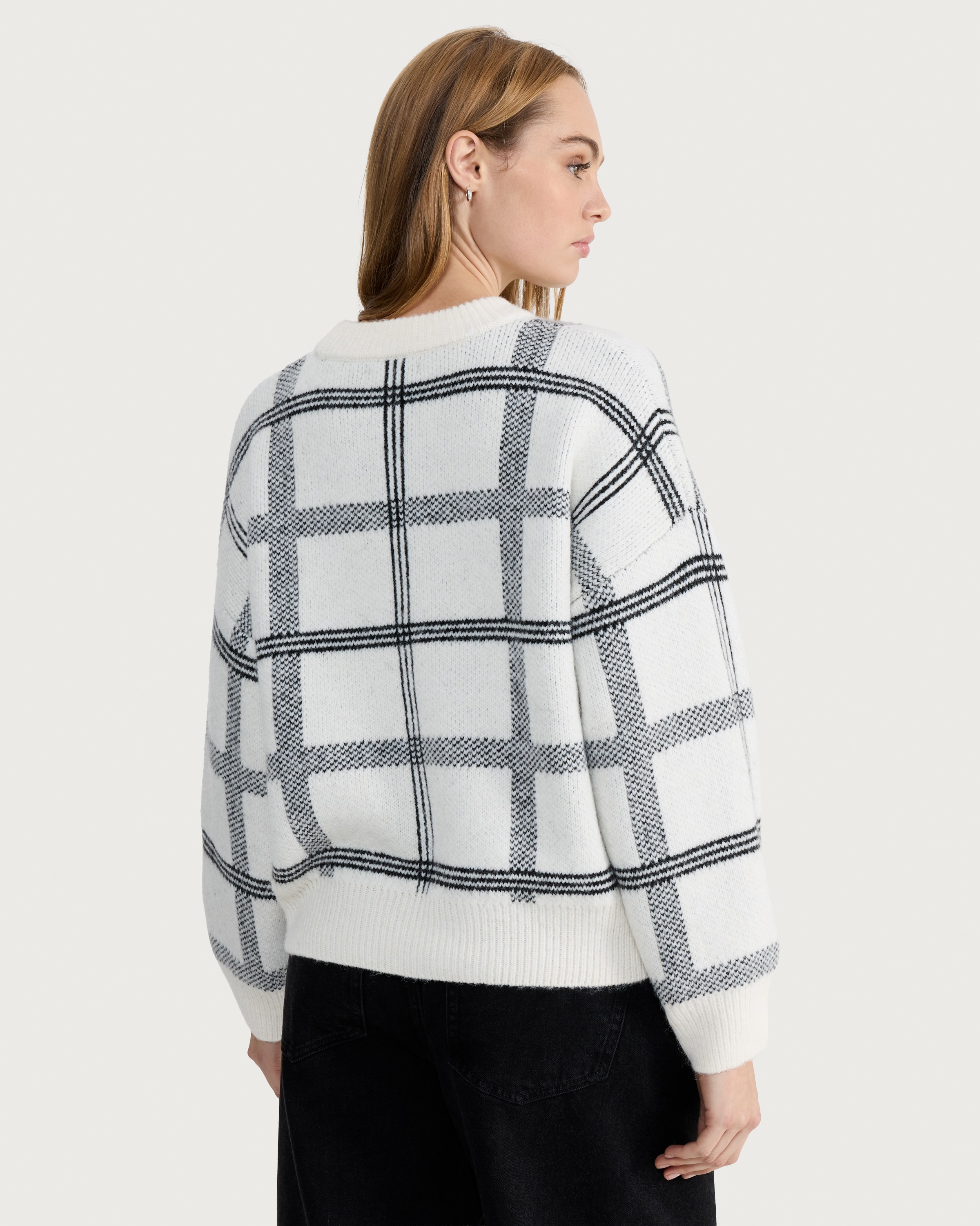 F&F Check Print Oversized Jumper  in Multi White thumbnail 3