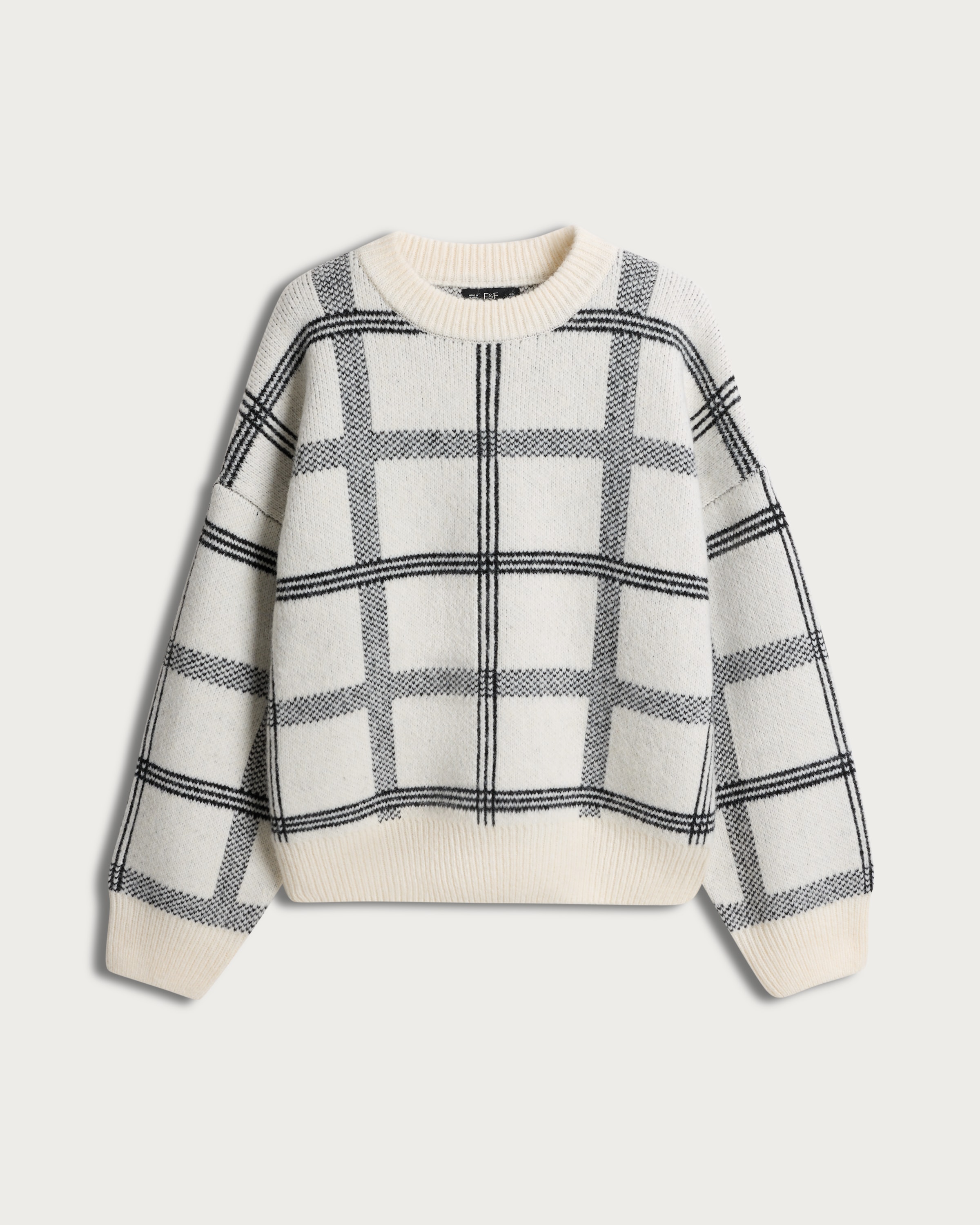 F&F Check Print Oversized Jumper  in Multi White thumbnail 4