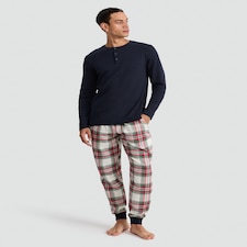 F&F Pure Cotton Henley Top and Bottoms Pyjama Set in Multi