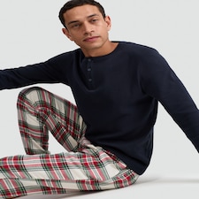 F&F Pure Cotton Henley Top and Bottoms Pyjama Set in Multi thumbnail 2