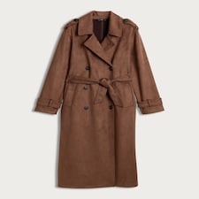 F&F Faux Suede Double Breasted Longline Trench Coat in Brown thumbnail 4