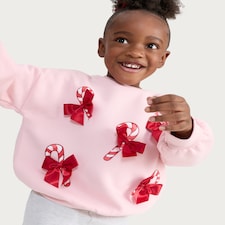 F&F Girls Cotton Rich Candy Cane Bow Sweatshirt in Pink