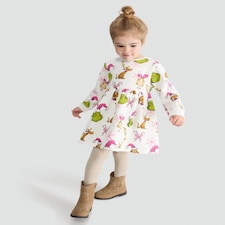 The Grinch and Cindy Lou Who Print Cotton Rich Sweat Dress in Cream