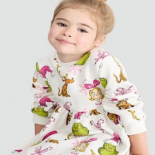 The Grinch and Cindy Lou Who Print Cotton Rich Sweat Dress in Cream thumbnail 2