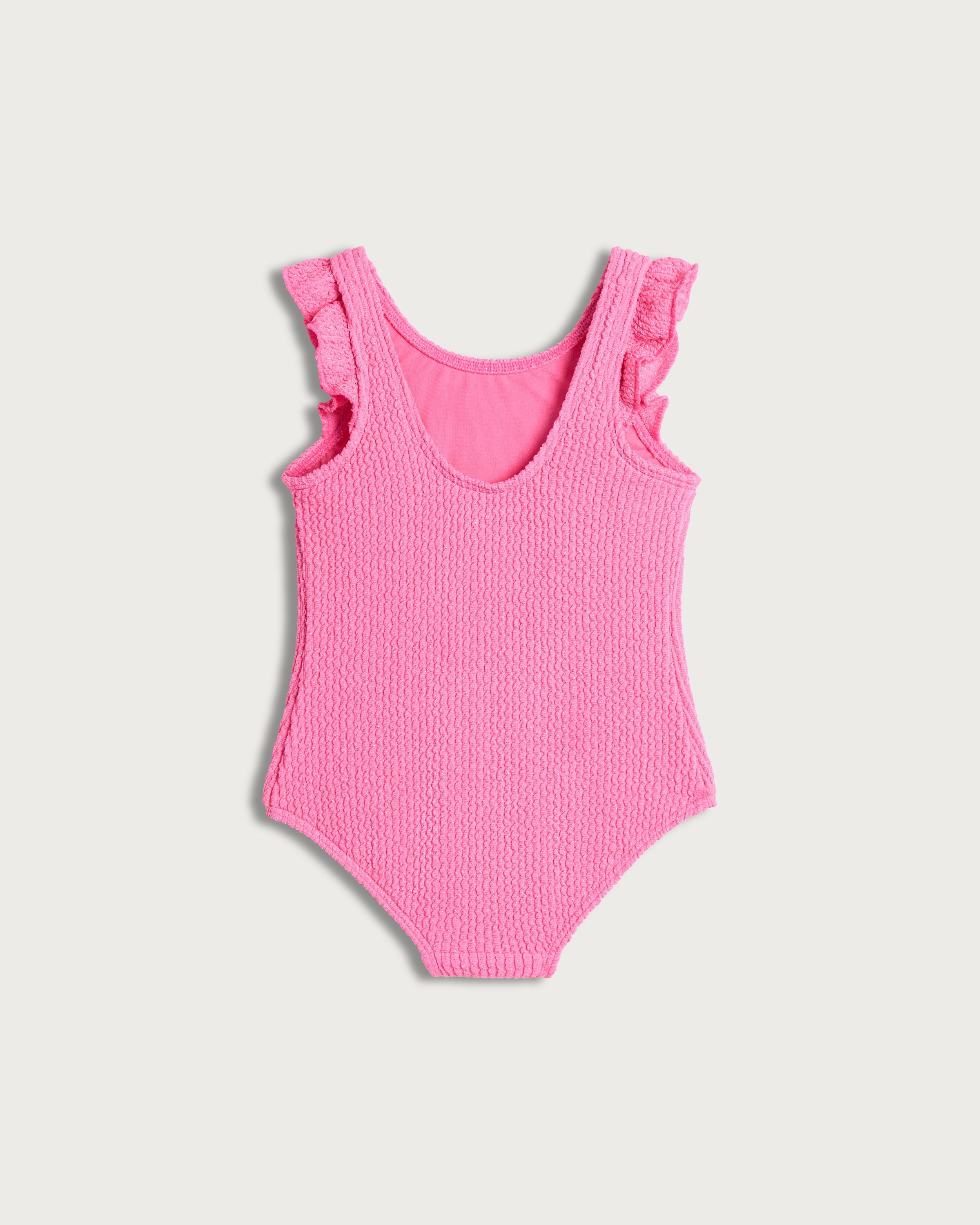 F&F Girls Metallic Crinkle Textured Swimsuit in Hot Pink thumbnail 2