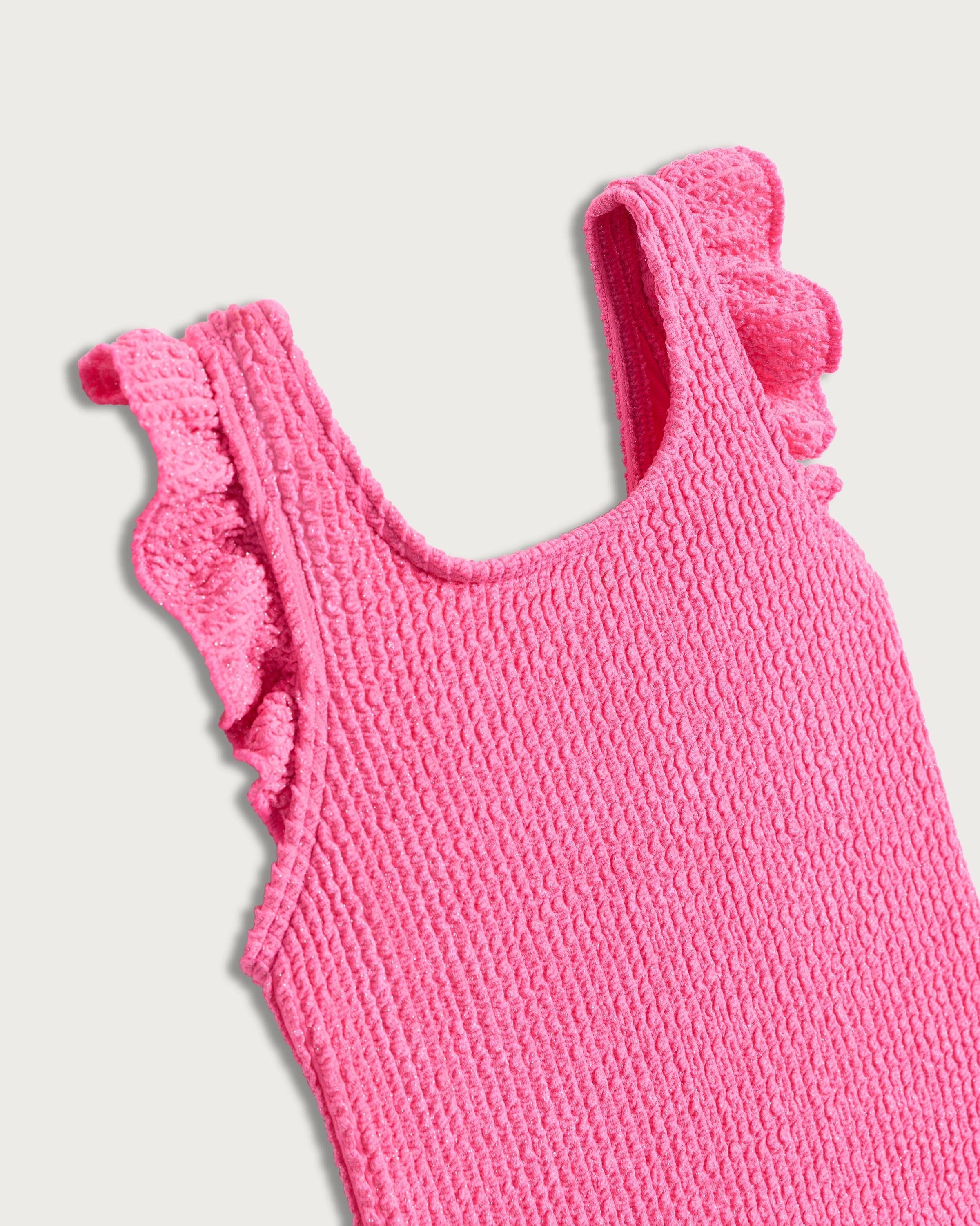 F&F Girls Metallic Crinkle Textured Swimsuit in Hot Pink thumbnail 3