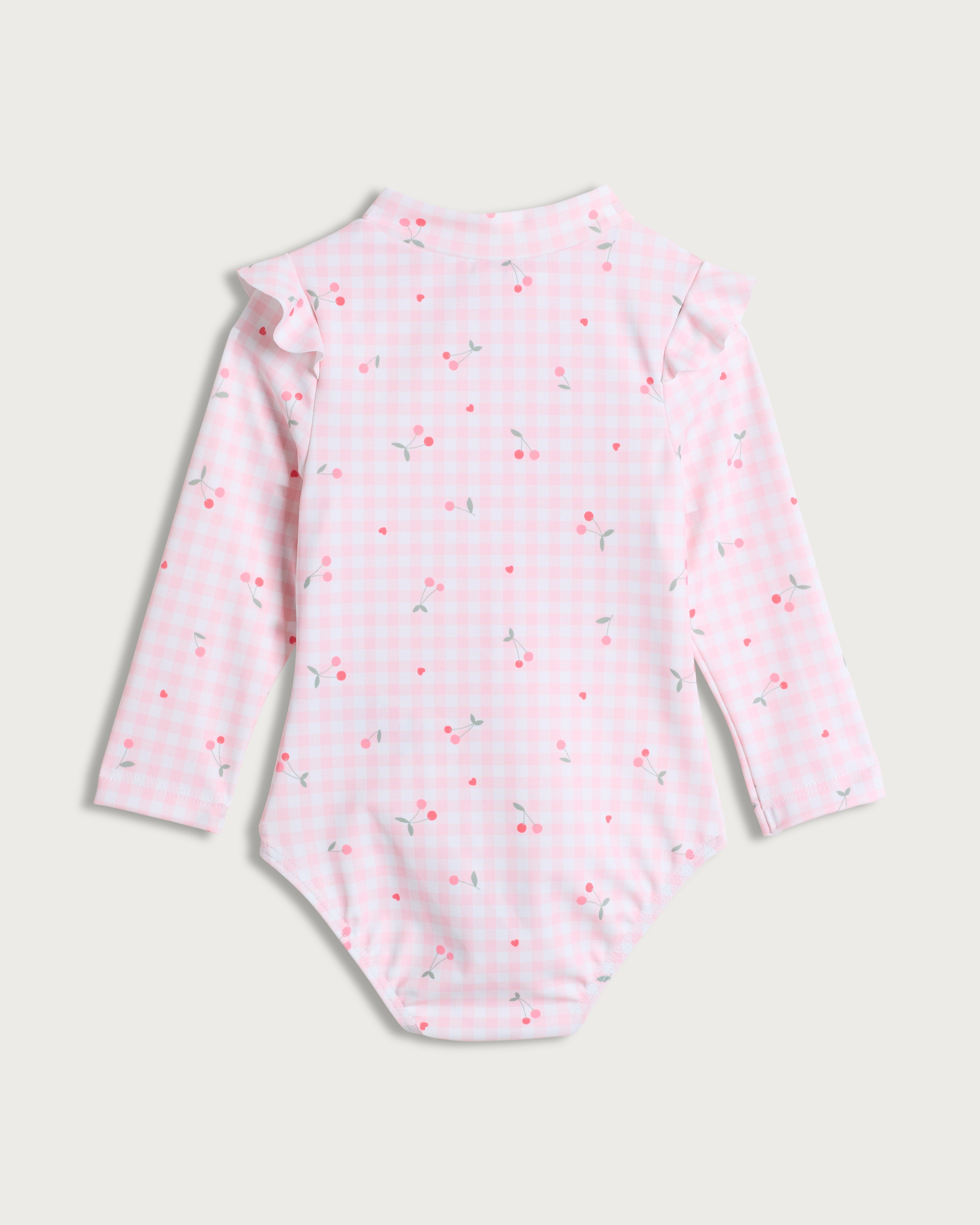 F&F Baby Gingham Cherry Print Long Sleeved Swimsuit in Pink thumbnail 2