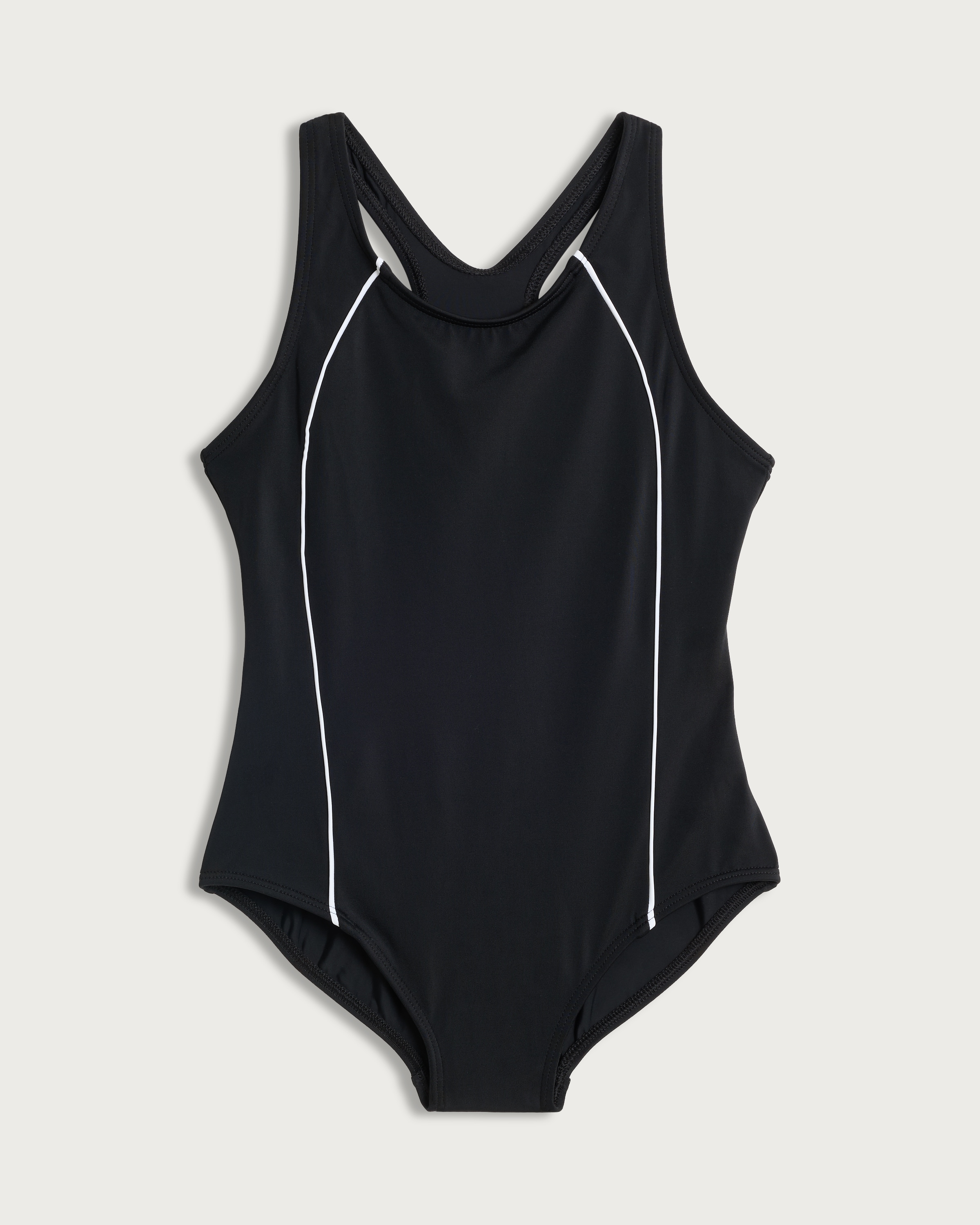 F&F Girls Contrast Trim Racerback Swimsuit in Black
