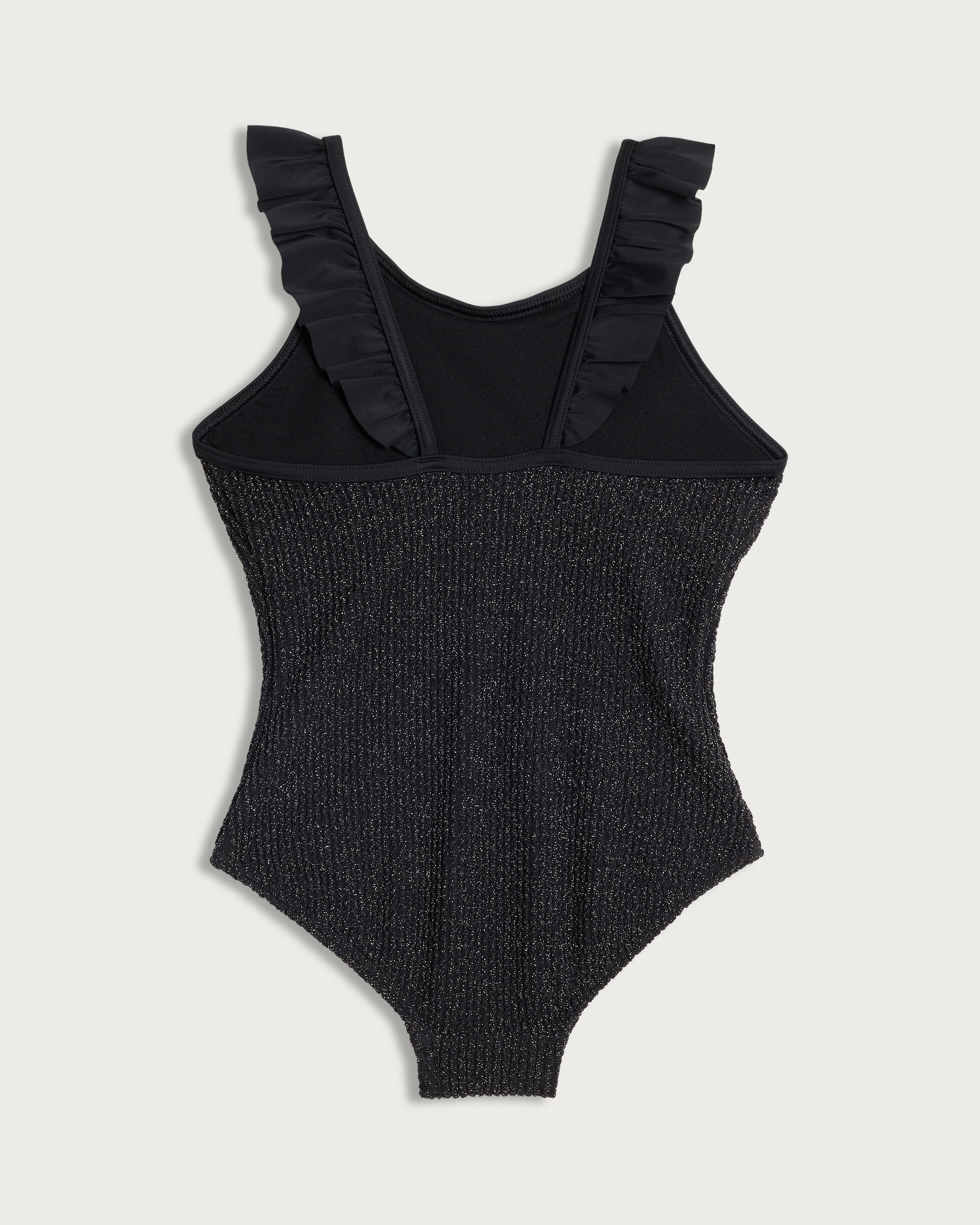 F&F Girls Metallic Crinkle Textured Swimsuit in Black thumbnail 2