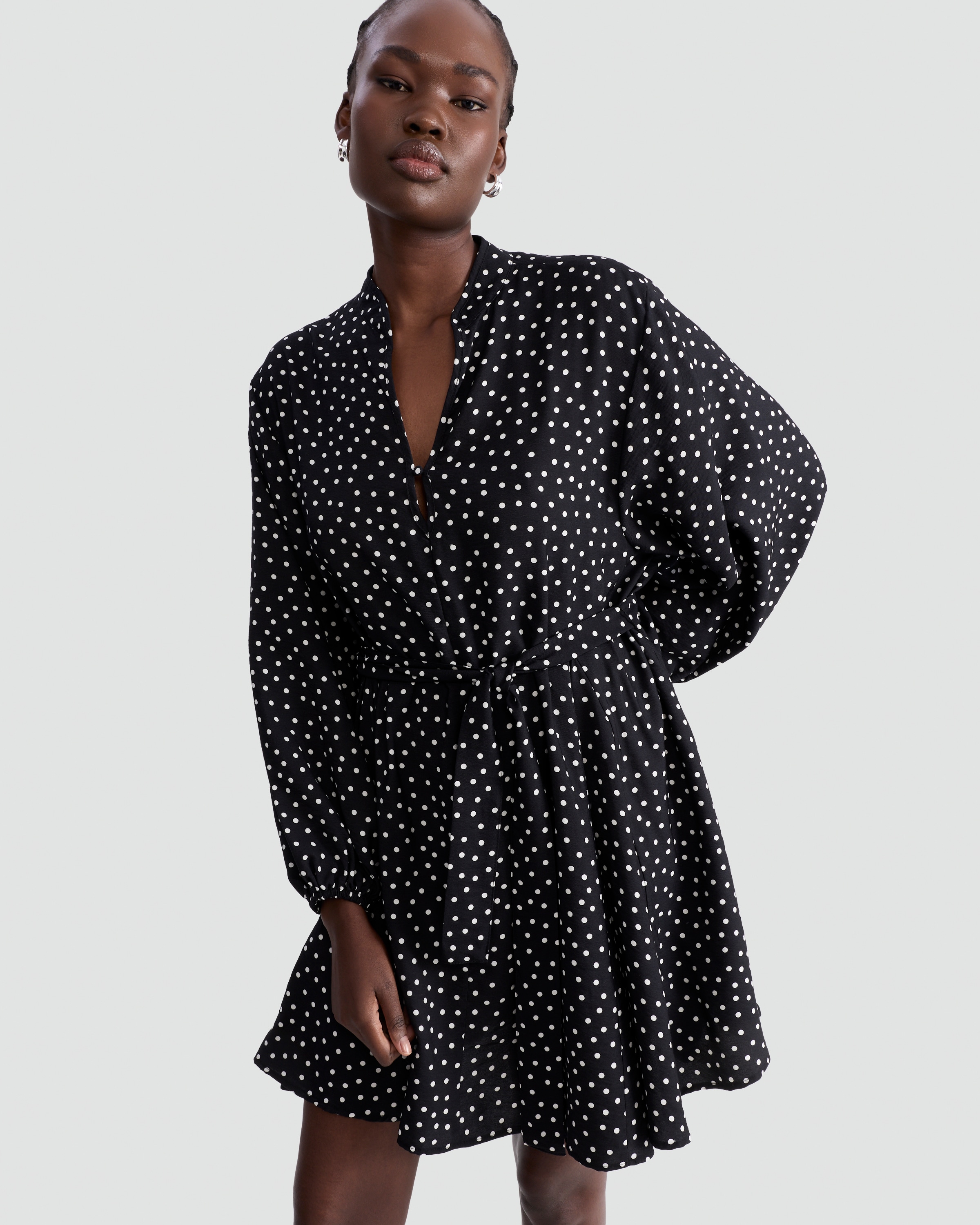 F&F Polka Dot Tie Waist Dress in Multi Black White