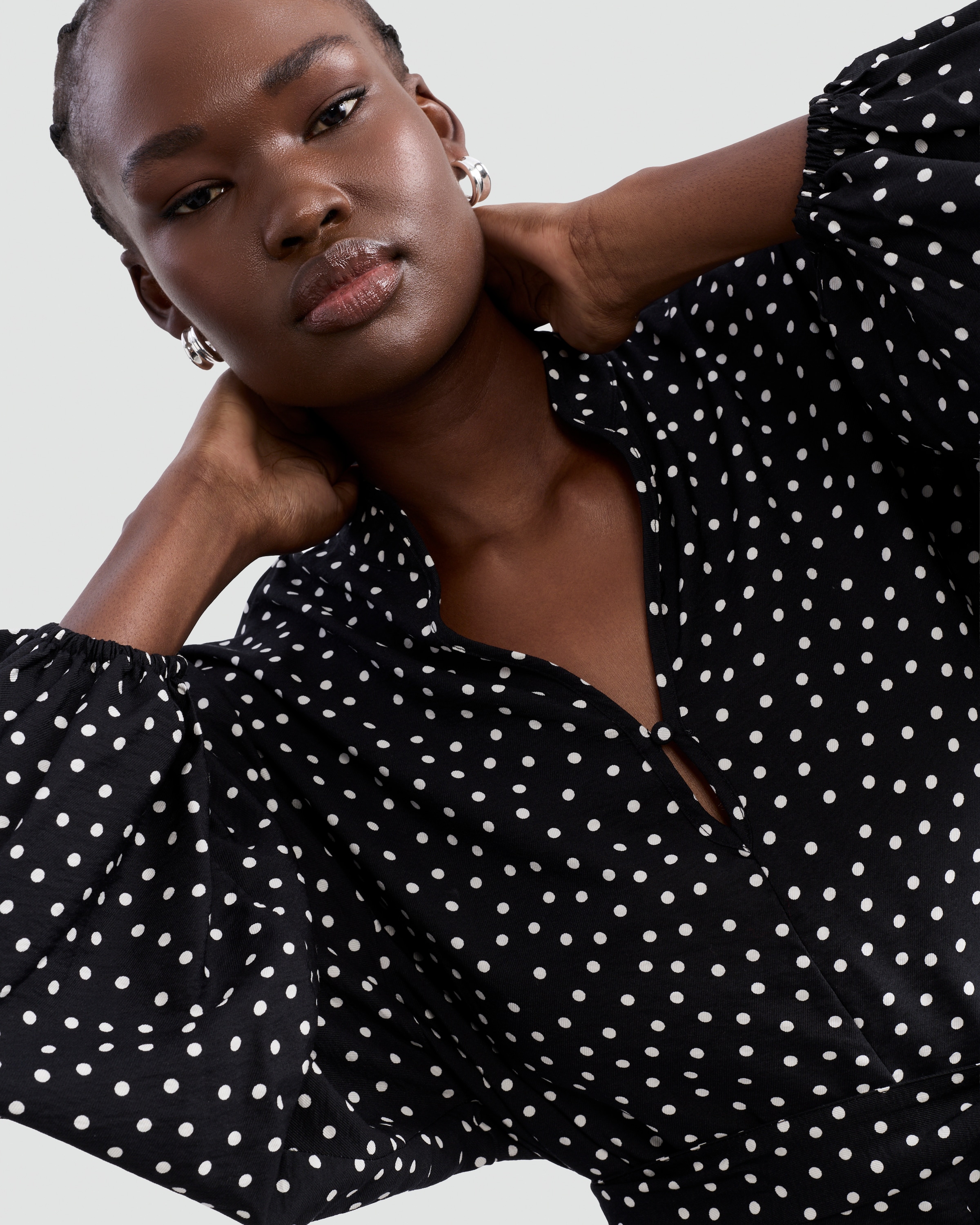F&F Polka Dot Tie Waist Dress in Multi Black White thumbnail 2