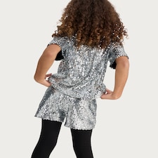 F&F Girls 2-Piece Sequin Top and Shorts Set in Silver