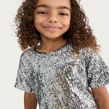 F&F Girls 2-Piece Sequin Top and Shorts Set in Silver thumbnail 2