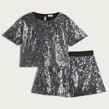 F&F Girls 2-Piece Sequin Top and Shorts Set in Silver thumbnail 4
