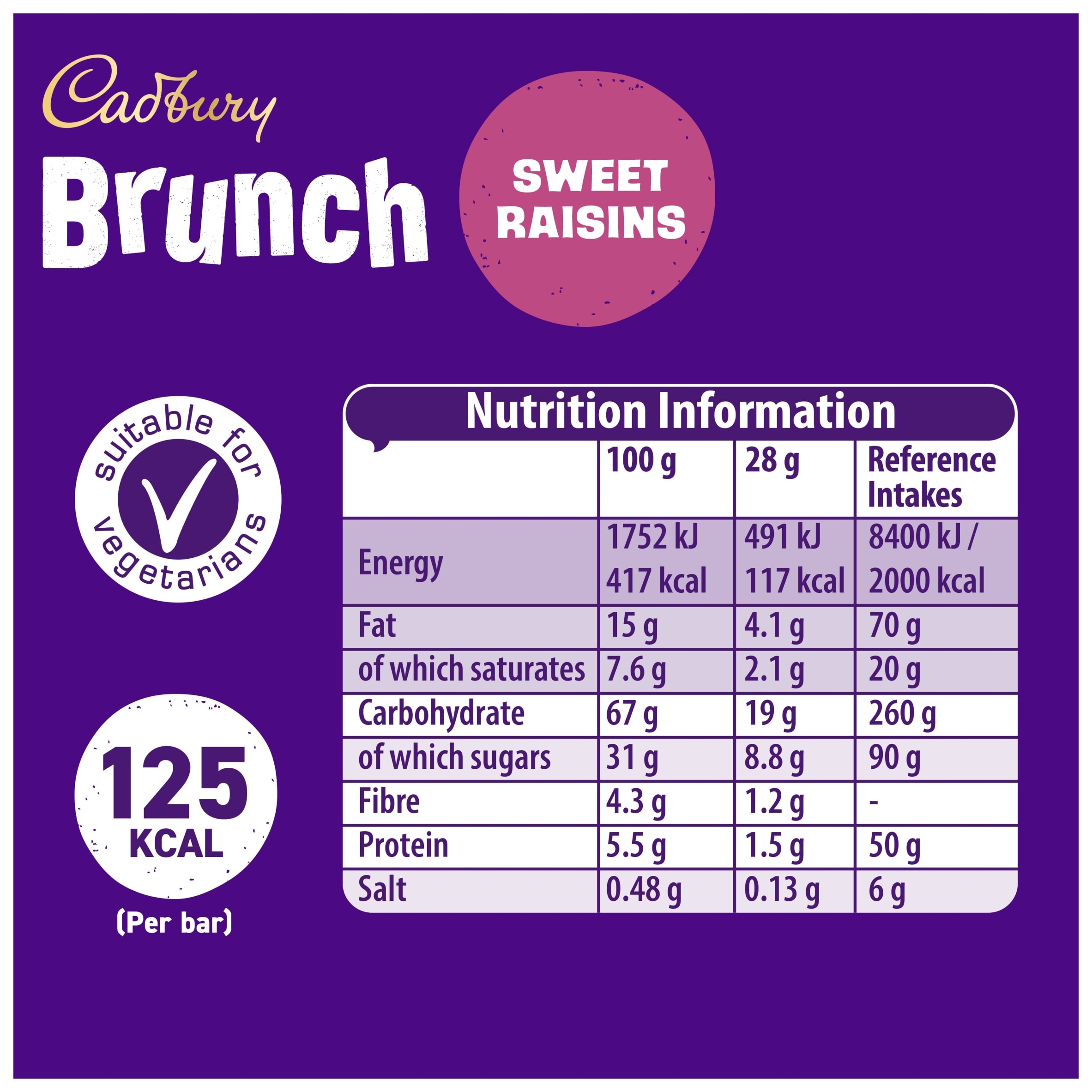 Cadbury Brunch Sweet Raisins 4 x 28g thumbnail 3