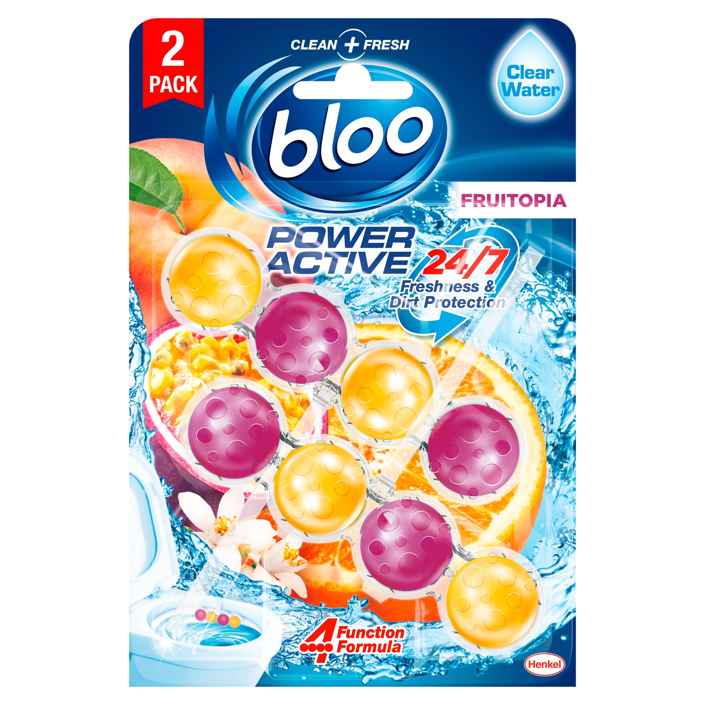 Bloo Power Active Fruitopia Toilet Rim Block Twin 2x50g