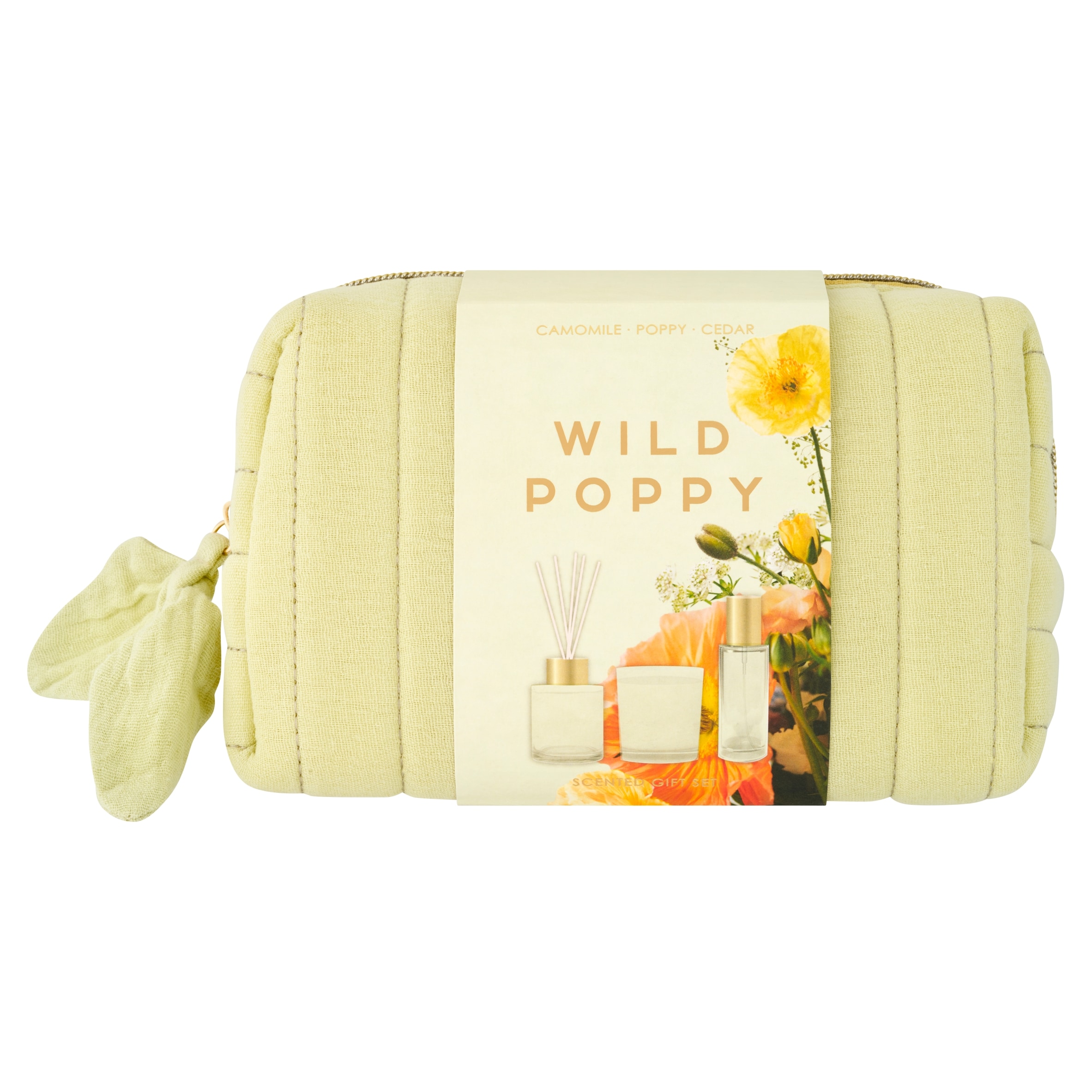 F&F Home Floral Bouquet Wild Poppy Washbag Gift Set - 1 x 60g votive 1 x 40ml diffuser & 30ml Room Spray