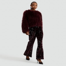 The F&F Edit Sequin Flared Trousers in Burgundy