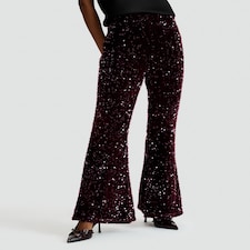 The F&F Edit Sequin Flared Trousers in Burgundy thumbnail 2