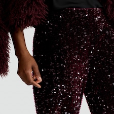 The F&F Edit Sequin Flared Trousers in Burgundy thumbnail 3