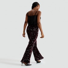 The F&F Edit Sequin Flared Trousers in Burgundy thumbnail 4