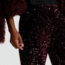 The F&F Edit Sequin Flared Trousers in Burgundy thumbnail 3