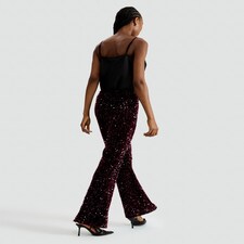 The F&F Edit Sequin Flared Trousers in Burgundy thumbnail 4