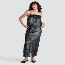 The F&F Edit Organza Trim Sequin Embellished Co-ord Midi Skirt in Black