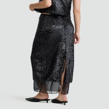 The F&F Edit Organza Trim Sequin Embellished Co-ord Midi Skirt in Black thumbnail 3