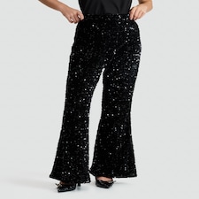 The F&F Edit Sequin Flared Trousers in Black thumbnail 3