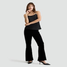 The F&F Edit Velvet Flared Trousers in Black