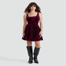 F&F Velvet Sleeveless Skater Dress in Burgundy