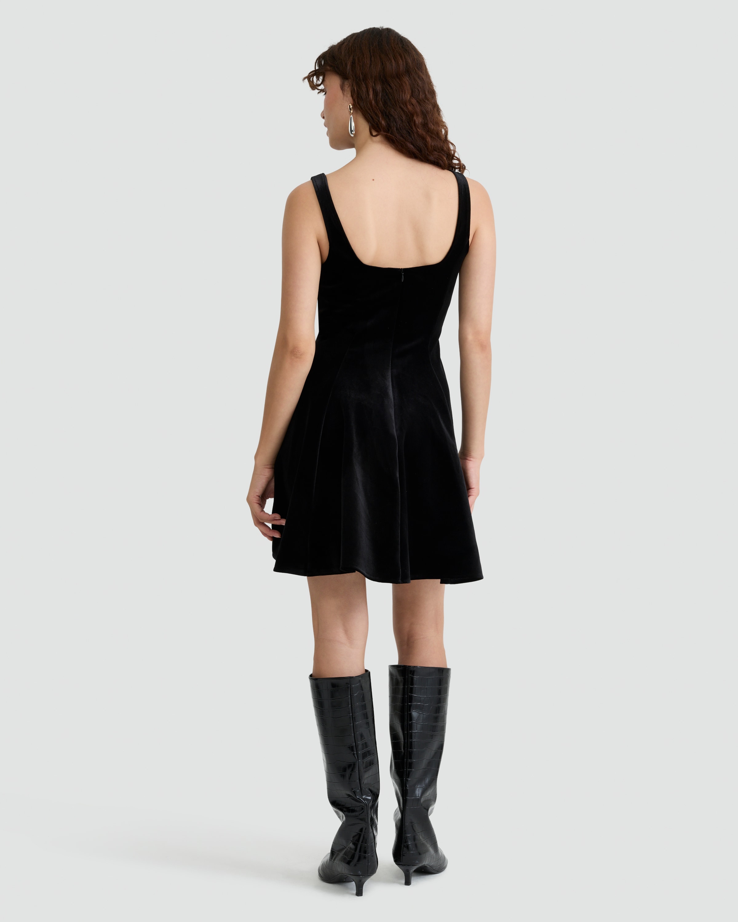 F&F Velvet Sleeveless Skater Dress in Black thumbnail 3