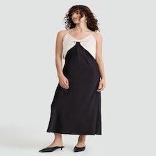 The F&F Edit Satin Bow Detail Strappy Slip Dress in Black