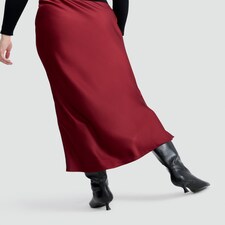 F&F Satin Midi Slip Skirt in Red thumbnail 3